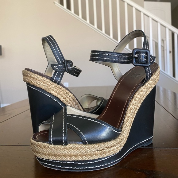 Christian Louboutin Shoes - Christian Louboutin Leather Strappy Sandal Wedges